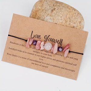 Natural Healing Stone Beaded Adjustment Bracelet Crystal Love Yourself Bracelet